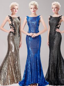 Best Selling Mermaid Brown Prom Dresses Prom and For with Appliques and Sequins Square Sleeveless Brush Train Clasp Hand