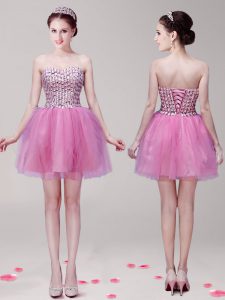 Mini Length Ball Gowns Sleeveless Lilac Prom Dress Lace Up