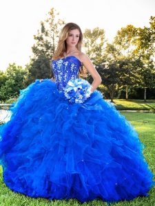 Glorious Floor Length Ball Gowns Sleeveless Royal Blue Quinceanera Gowns Lace Up