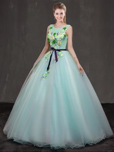 Edgy Apple Green Quinceanera Dresses Military Ball and Sweet 16 and Quinceanera and For with Appliques Scoop Sleeveless 