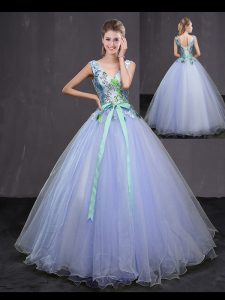Ball Gowns Quinceanera Gowns Lavender Tulle Sleeveless Floor Length Lace Up