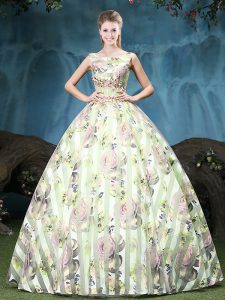 Noble Multi-color Tulle Lace Up Straps Sleeveless Floor Length Sweet 16 Dress Appliques and Pattern