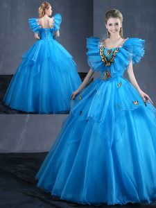 Floor Length Baby Blue Ball Gown Prom Dress Sweetheart Sleeveless Lace Up