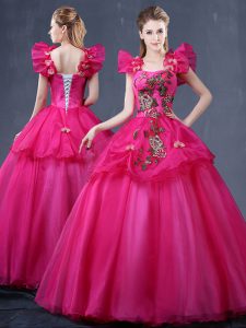 Straps Sleeveless Lace Up Floor Length Appliques Quinceanera Dress
