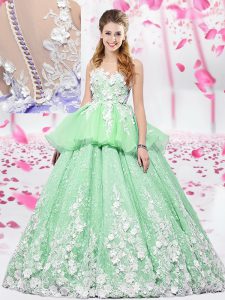Smart Scoop Sleeveless Organza and Tulle Floor Length Lace Up 15th Birthday Dress in with Lace and Appliques