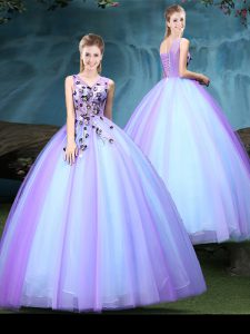 Floor Length Ball Gowns Sleeveless Blue and Lilac Sweet 16 Quinceanera Dress Lace Up