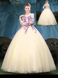 Dynamic Scoop Tulle Long Sleeves Floor Length Quinceanera Gown and Appliques