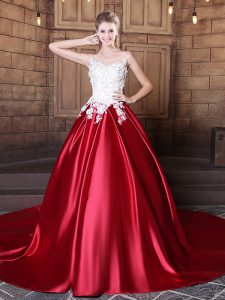 Fantastic Scoop Wine Red Sleeveless Floor Length Lace and Appliques Lace Up Ball Gown Prom Dress