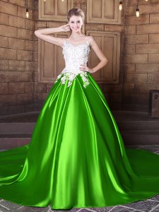 Modest Floor Length Ball Gown Prom Dress Scoop Sleeveless Lace Up