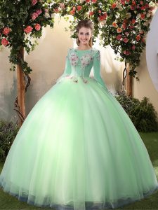 Excellent Scoop Long Sleeves Lace Up 15 Quinceanera Dress Apple Green Tulle