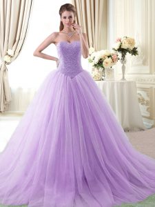 Custom Designed Sweetheart Sleeveless Lace Up Ball Gown Prom Dress Lavender Tulle