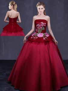 Floor Length Ball Gowns Sleeveless Wine Red Ball Gown Prom Dress Lace Up