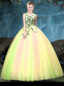 Pretty Floor Length Multi-color Quinceanera Dresses Tulle Sleeveless Appliques