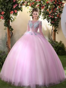 Great Scoop Tulle Long Sleeves Floor Length Quinceanera Dress and Appliques
