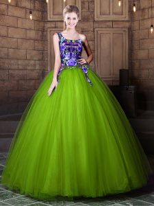 Cute One Shoulder Sleeveless Tulle Quince Ball Gowns Pattern Lace Up