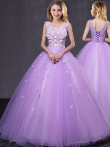 Great Floor Length Ball Gowns Sleeveless Lavender Ball Gown Prom Dress Lace Up