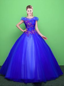 Fabulous Scoop Short Sleeves Appliques Lace Up 15 Quinceanera Dress