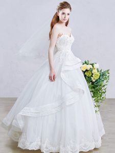 White Sleeveless Appliques Floor Length Bridal Gown