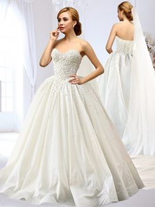 Hot Selling White Sleeveless Taffeta Lace Up Wedding Dress for Wedding Party