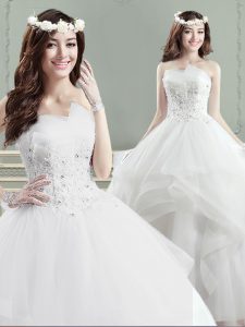 Best Sleeveless Lace Up Floor Length Beading and Appliques Bridal Gown