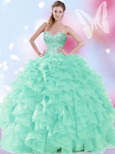Apple Green Quince Ball Gowns Military Ball and Sweet 16 and Quinceanera and For with Beading and Ruffles Sweetheart Sle