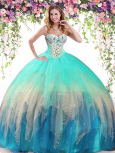 Perfect Multi-color Sleeveless Beading Floor Length 15th Birthday Dress