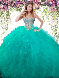 Turquoise Sweetheart Lace Up Beading Quinceanera Gowns Sleeveless