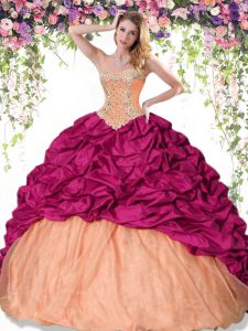 Sleeveless Floor Length Beading and Pick Ups Lace Up 15 Quinceanera Dress with Multi-color