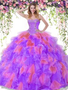 Extravagant Sleeveless Floor Length Beading Lace Up Sweet 16 Dresses with Multi-color