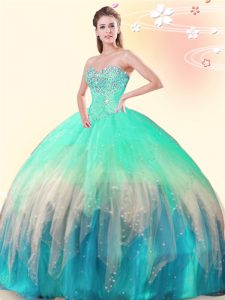 Multi-color Lace Up Sweetheart Beading Sweet 16 Dress Tulle Sleeveless