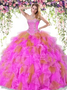 Spectacular Multi-color Sweetheart Lace Up Beading and Ruffles Sweet 16 Dress Sleeveless