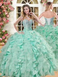 Romantic Floor Length Apple Green 15 Quinceanera Dress Sweetheart Sleeveless Lace Up