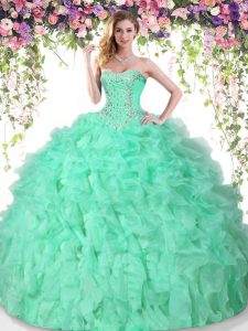 Dazzling Apple Green Sleeveless Beading and Ruffles Floor Length 15 Quinceanera Dress