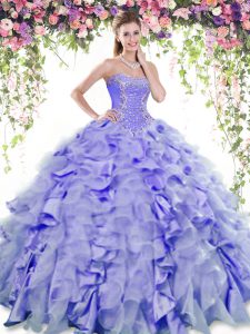 Sweetheart Sleeveless Lace Up Quinceanera Gowns Lavender Organza and Taffeta