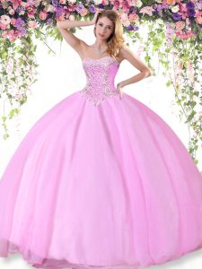 Lovely Rose Pink Lace Up Quinceanera Gown Beading Sleeveless Floor Length