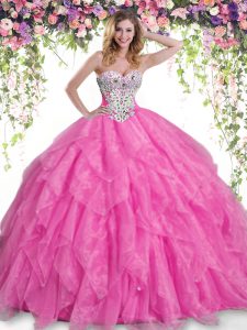 Admirable Floor Length Ball Gowns Sleeveless Hot Pink Quinceanera Dresses Lace Up
