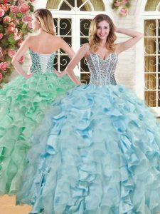 Chic Floor Length Light Blue 15 Quinceanera Dress Sweetheart Sleeveless Lace Up