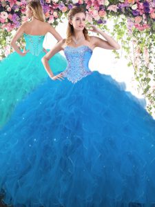 Sweetheart Sleeveless Lace Up Quinceanera Dress Blue Tulle
