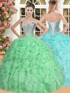 Organza Lace Up Ball Gown Prom Dress Sleeveless Floor Length Beading and Ruffles