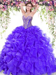 Stunning Lace Up 15 Quinceanera Dress Purple for Military Ball and Sweet 16 and Quinceanera with Beading and Ruffles Swe