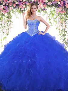 Floor Length Ball Gowns Sleeveless Royal Blue 15 Quinceanera Dress Lace Up