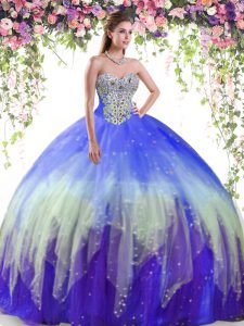 Exceptional Sleeveless Floor Length Beading Lace Up Vestidos de Quinceanera with Multi-color