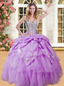 Glittering Pick Ups Floor Length Lilac Sweet 16 Quinceanera Dress Sweetheart Sleeveless Lace Up