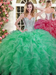 Fancy Floor Length Ball Gowns Sleeveless Green Quince Ball Gowns Lace Up