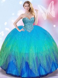 High Quality Multi-color Tulle Lace Up Quinceanera Dress Sleeveless Beading