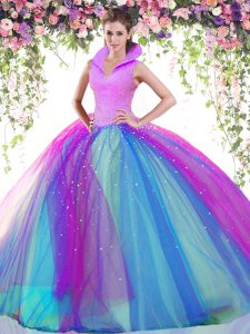 Multi-color Sleeveless Floor Length Beading Backless Sweet 16 Quinceanera Dress
