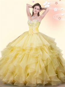 Dazzling Sweetheart Sleeveless Lace Up Sweet 16 Dress Yellow Organza