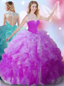Trendy Multi-color Ball Gown Prom Dress Military Ball and Sweet 16 and Quinceanera and For with Beading High-neck Sleeve
