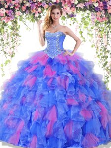 Dazzling Sleeveless Floor Length Beading and Ruffles Lace Up Sweet 16 Dresses with Multi-color