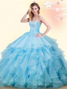 Graceful Sleeveless Lace Up Floor Length Beading and Ruffles Quinceanera Dress